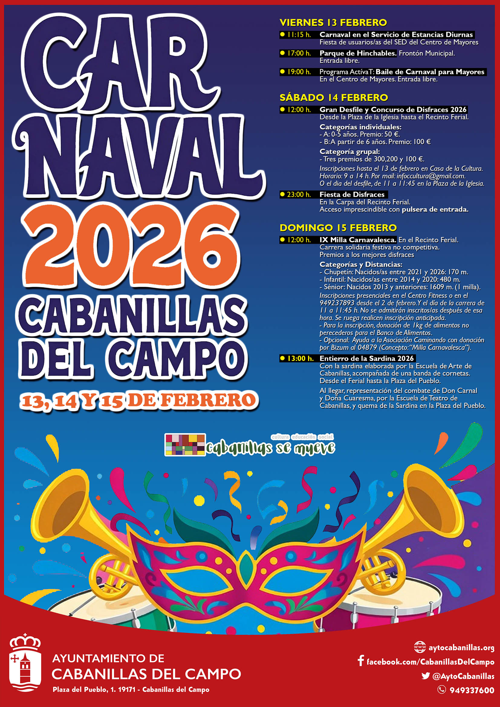 Cabanillas se prepara para el gran Sábado de Carnaval 2026 con desfile y fiesta de disfraces
