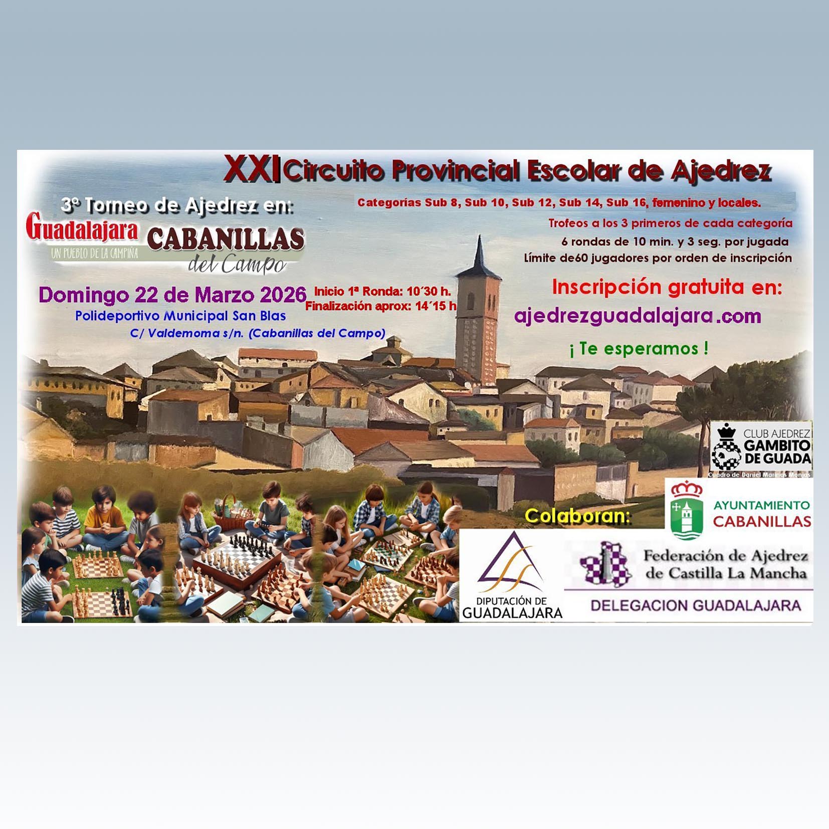 Cabanillas del Campo acoge la tercera prueba del 21º Circuito Provincial de Ajedrez