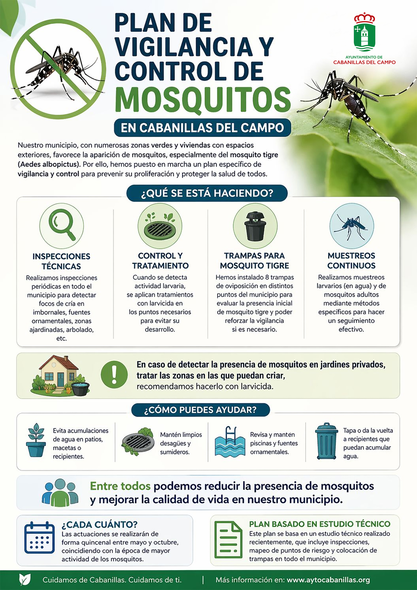 El Ayuntamiento de Cabanillas del Campo activa un plan de vigilancia y control del mosquito tigre de mayo a octubre